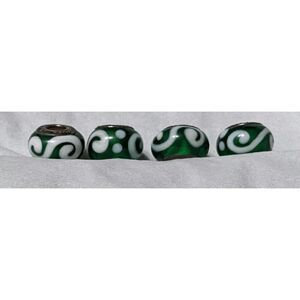 NEW SET OF 4 PANDORA MURANO BEAD - GREEN W/WHITE SWIRLS, VERY CUTE